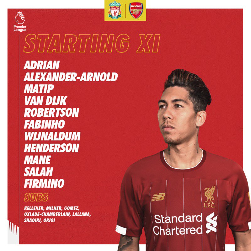 LFC starting lineup vs Arsenal 2019