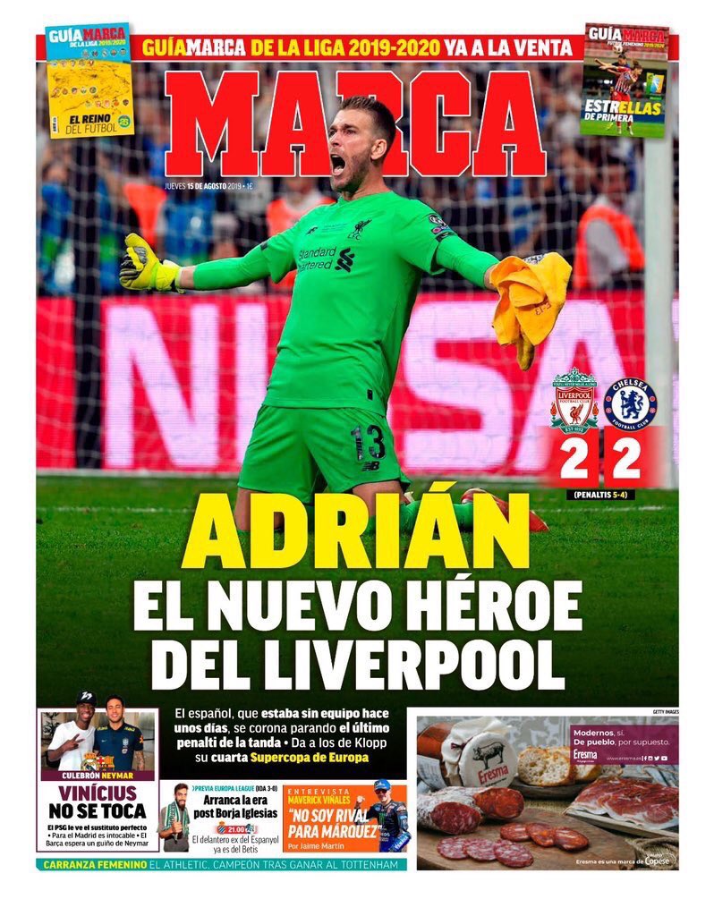 Marca Paper Headlines Liverpool Chelsea Super Cup 2019